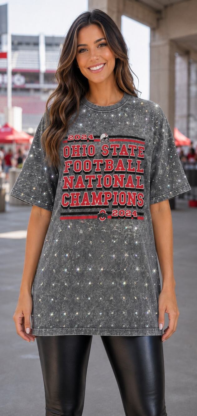 Gameday Couture Ohio State National Champions Rhinestone Collegiate Tee Gray NWT